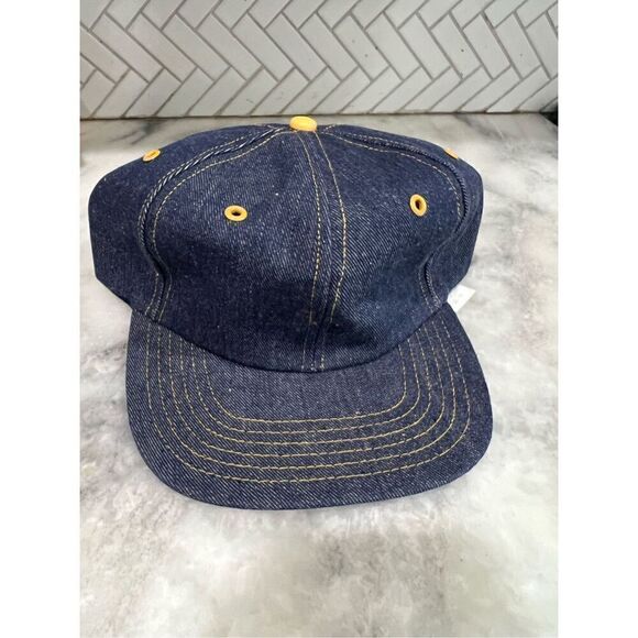 Vintage Raw Denim Hat Farm Trucker 70s 80s Snapback Cap Blank Size-A-Just USA - Picture 1 of 11